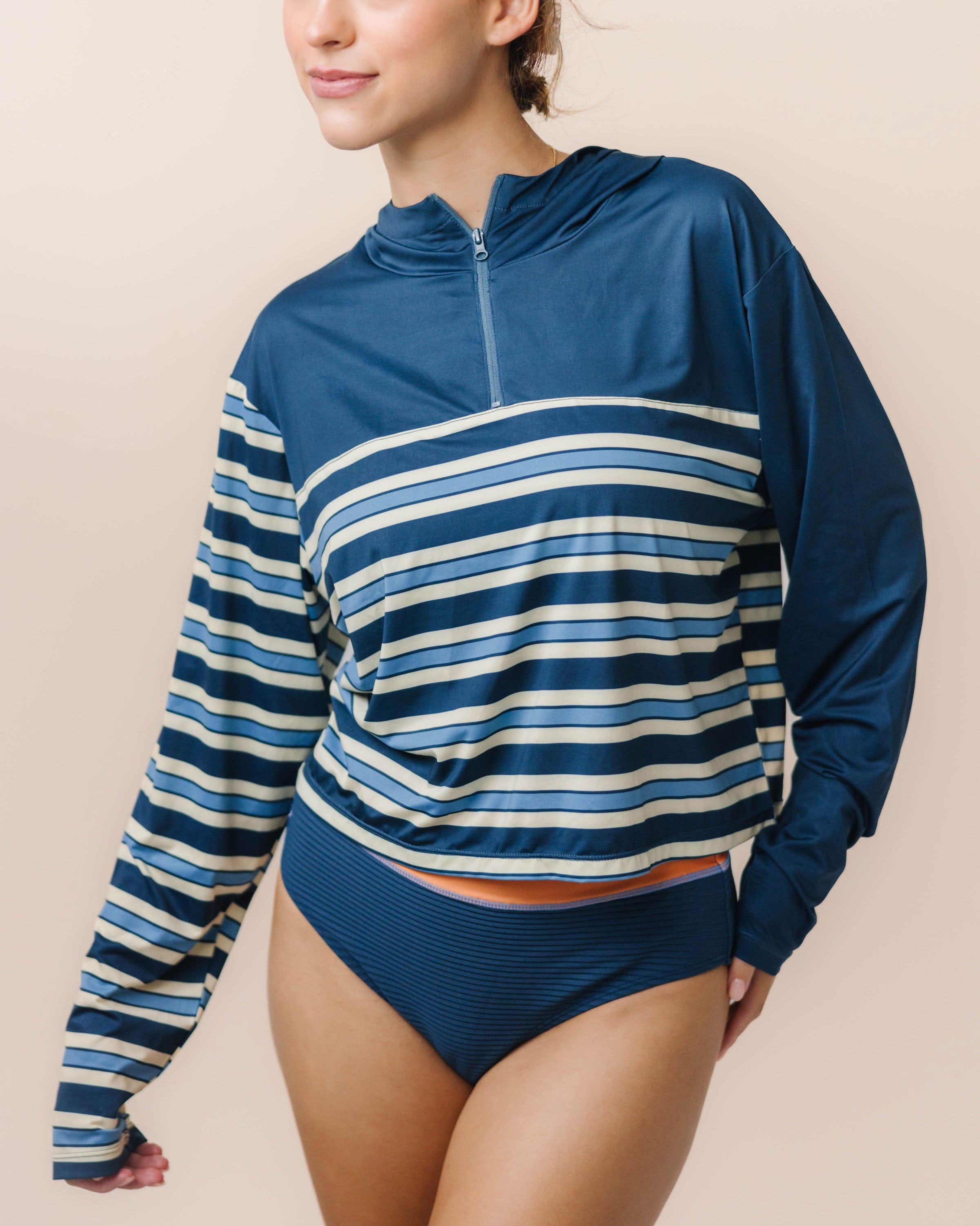 【WONDER WONDER】Namo Frill Layered Stripe Shirt One Piece Monica Stripe Quarter Zip Sunshade – Nani Swimwear