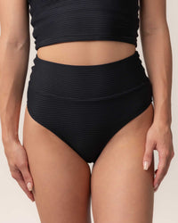 Black Flat Rib Mid Rise Bottom