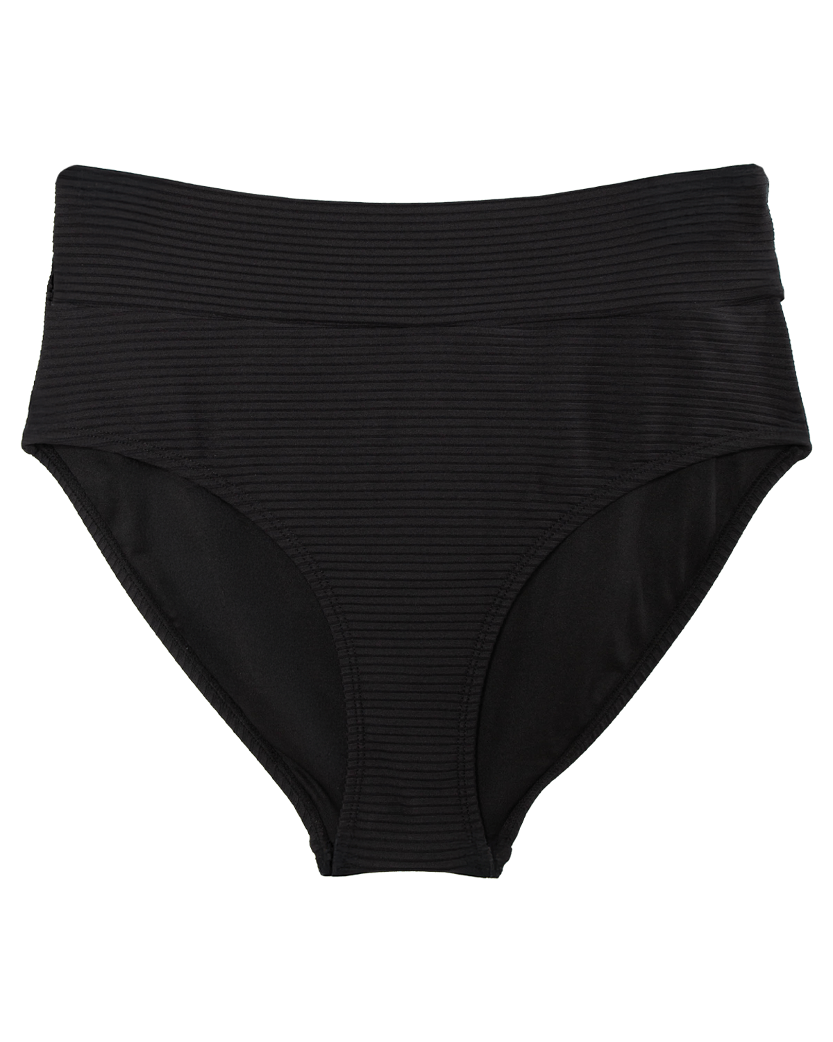 Black Flat Rib Mid Rise Bottom