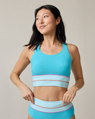 Aqua Flat Rib Cut Back Crop