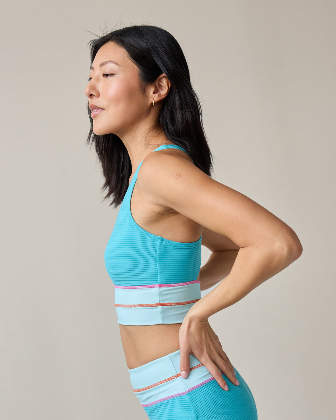 Aqua Flat Rib Cut Back Crop