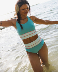 Aqua Flat Rib Cut Back Crop
