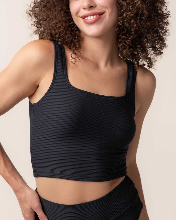 Black Flat Rib Core Midkini