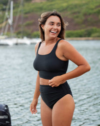 Black Flat Rib Core Midkini