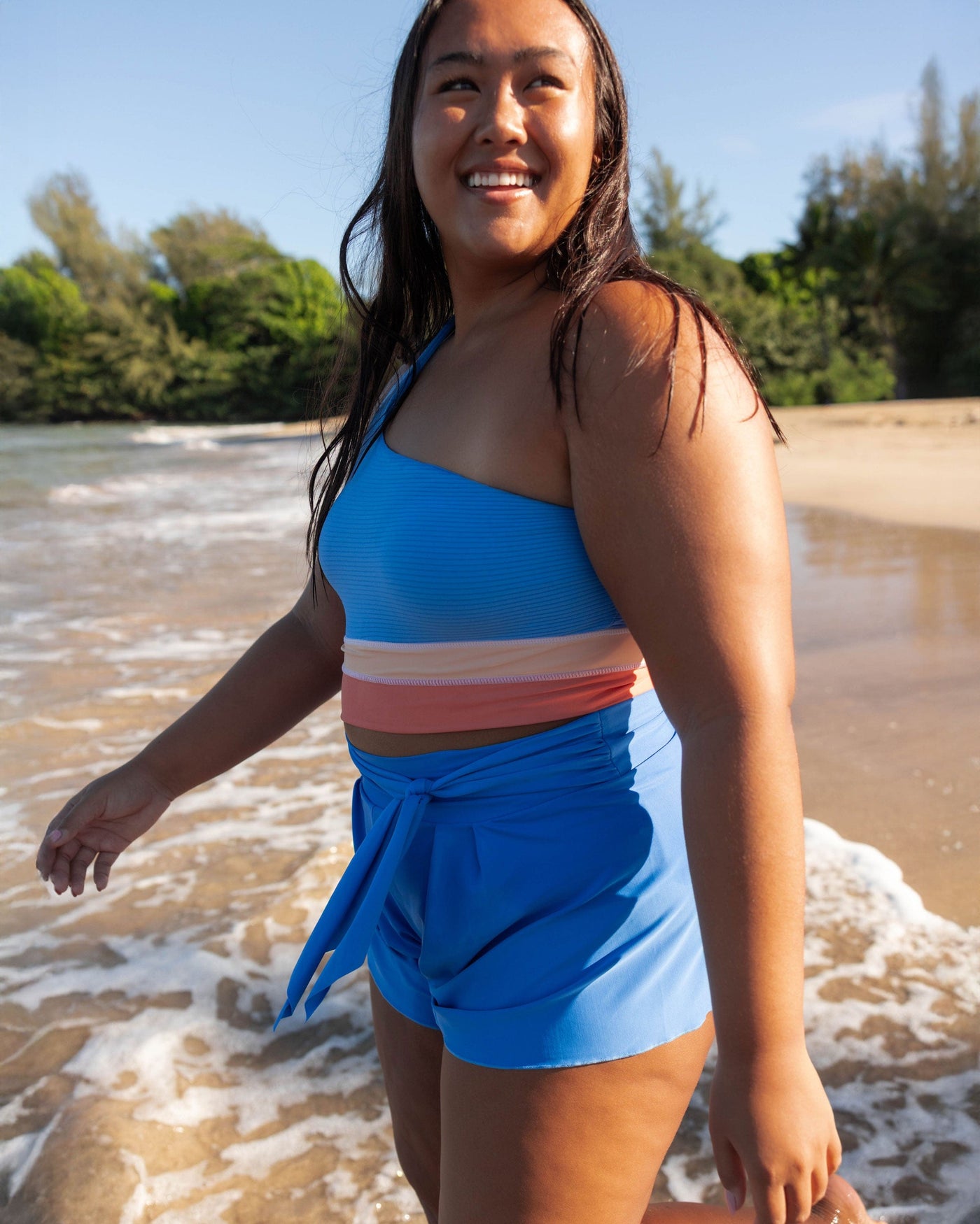 Vivid Blue Flat Rib One Shoulder Colorblock
