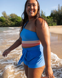 Vivid Blue Flat Rib One Shoulder Colorblock