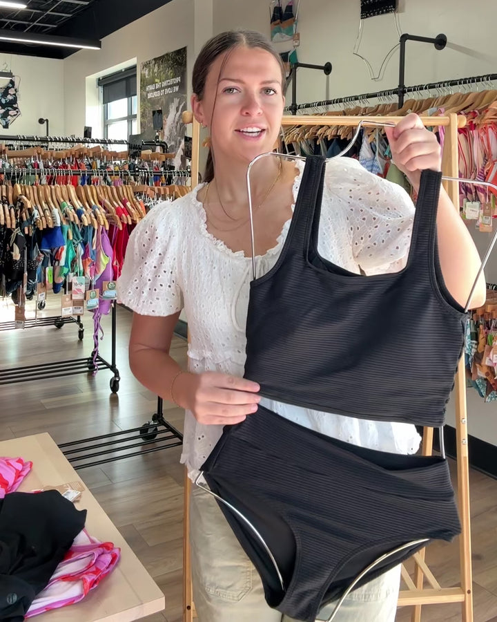 Black Flat Rib Core Midkini