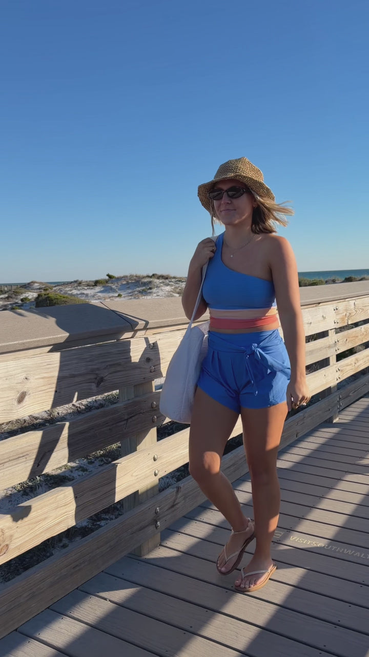 Vivid Blue Flat Rib One Shoulder Colorblock