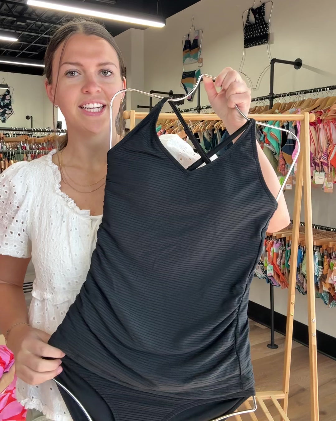 Flat Rib Black V-Neck Tankini
