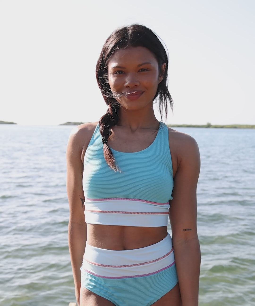 Aqua Flat Rib Cut Back Crop
