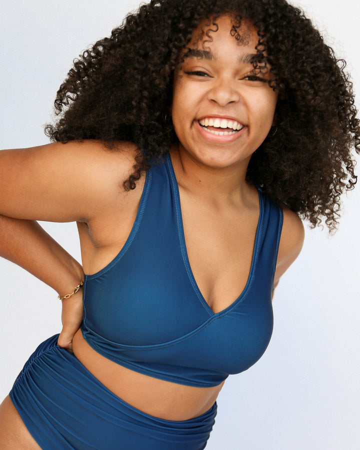 Navy Switch V Crop Top