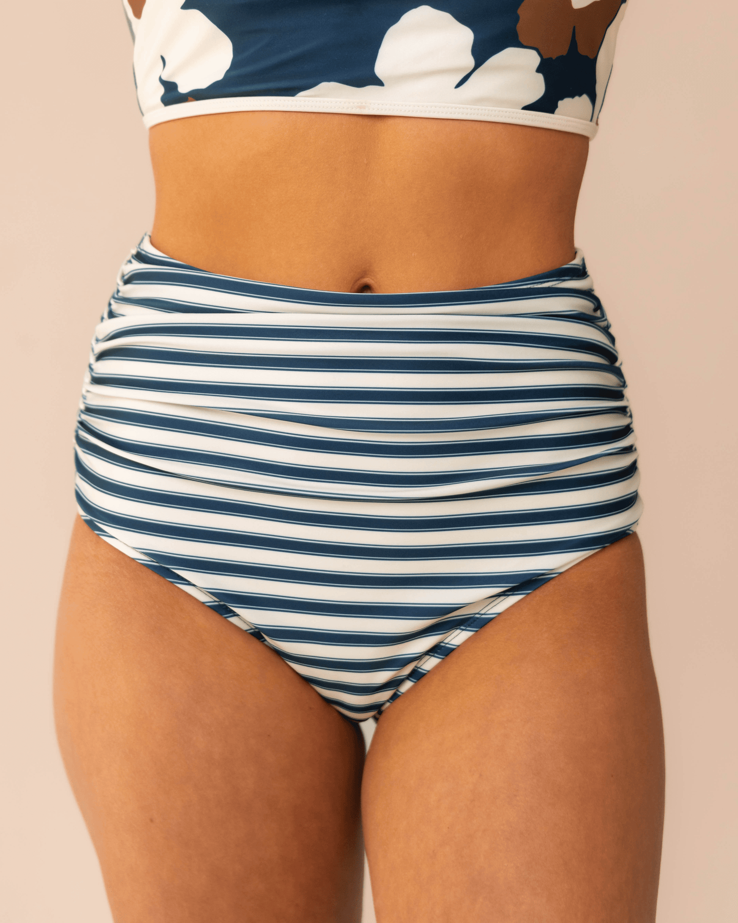Striped ruched high waisted tankini sales swimsuit