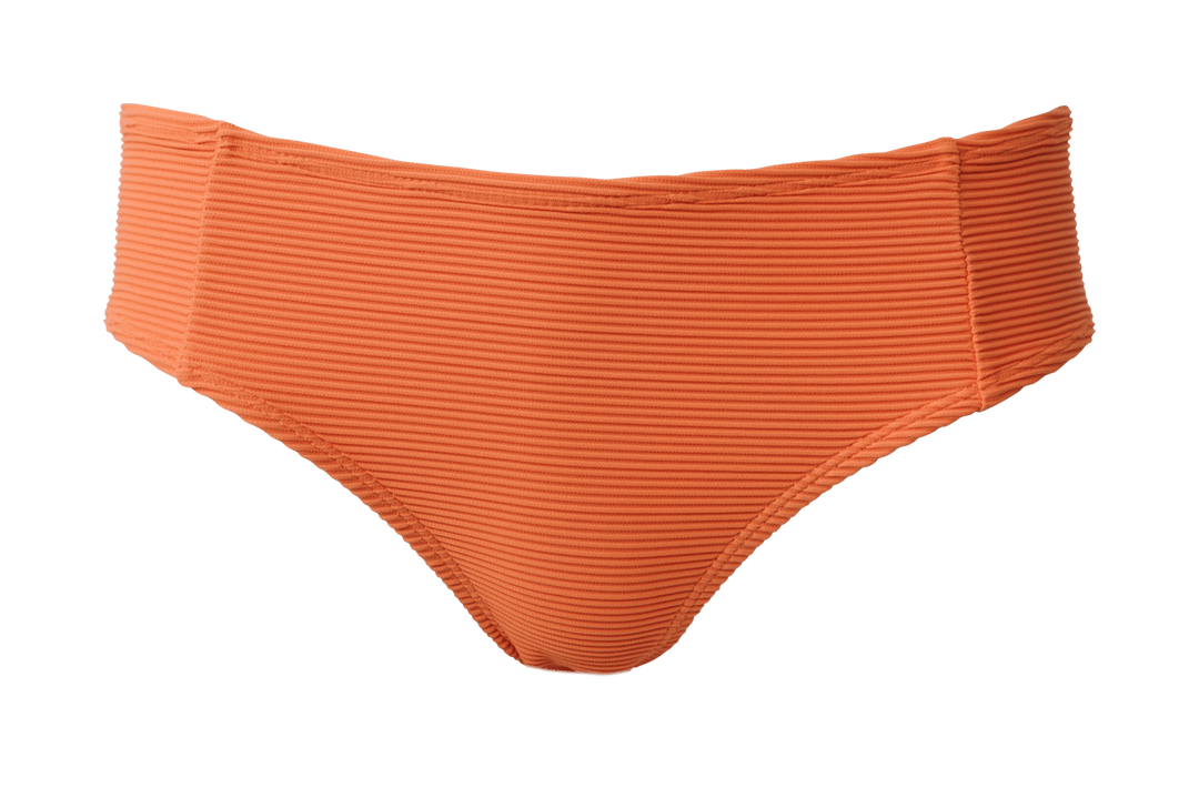 Flat Lay picture of  textured orange bikini bottoms