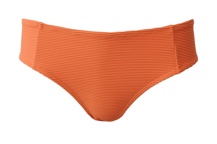 Flat Lay picture of  textured orange bikini bottoms