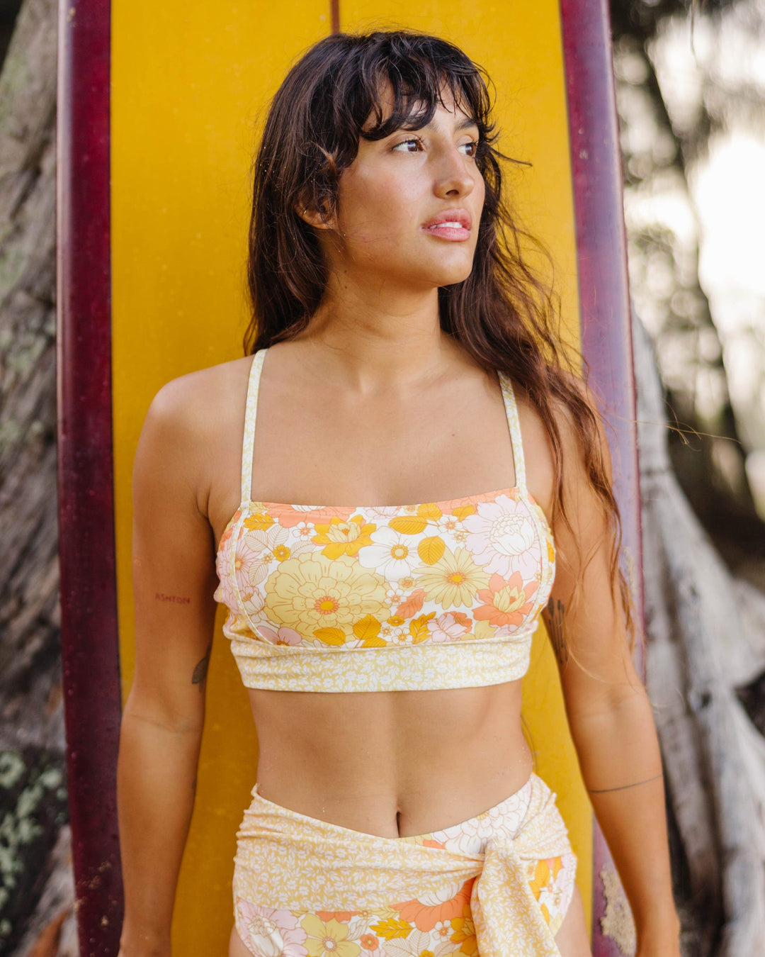 Sunset Floral Surf Crop